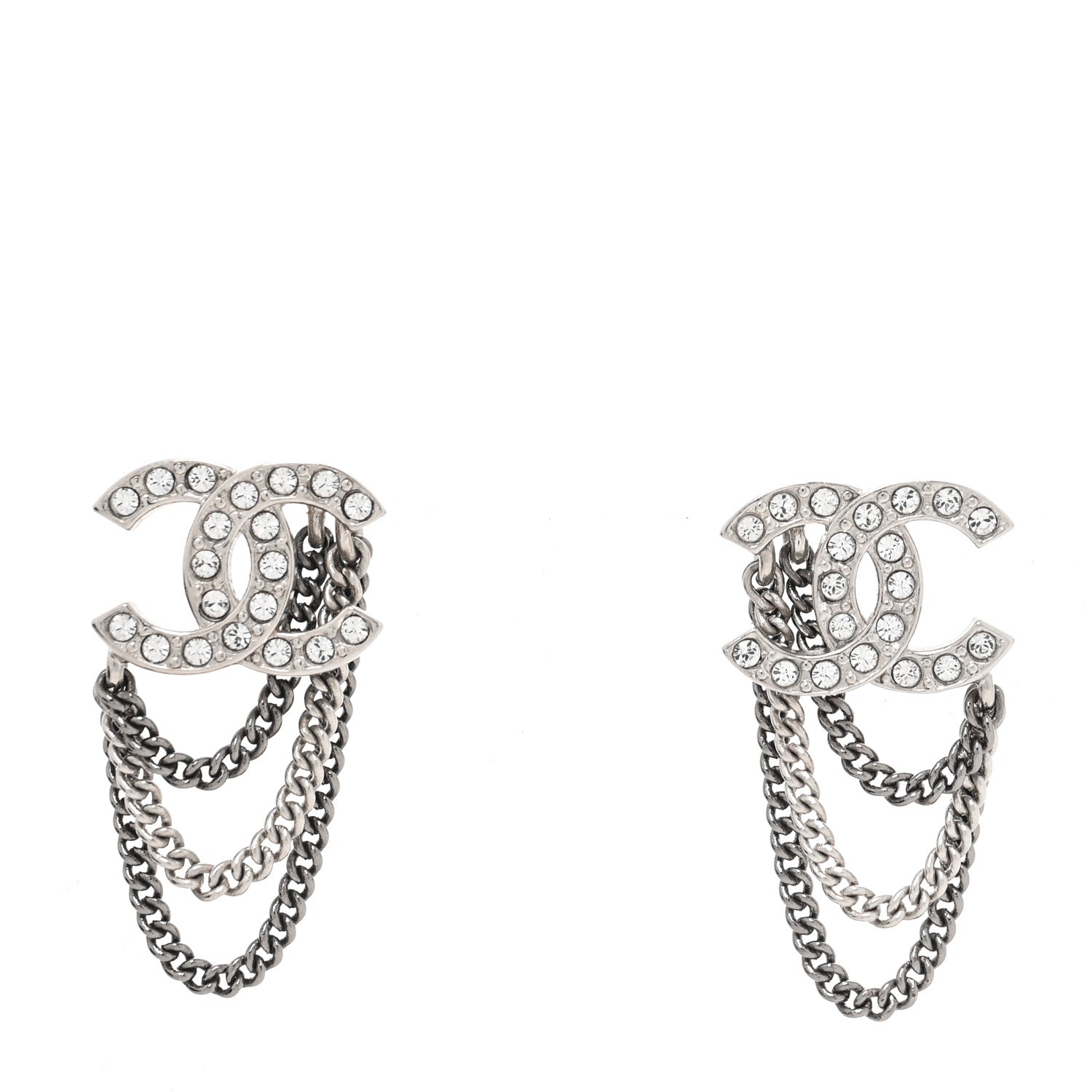 Chanel Crystal Chain CC Earrings Silver 1 of 4
