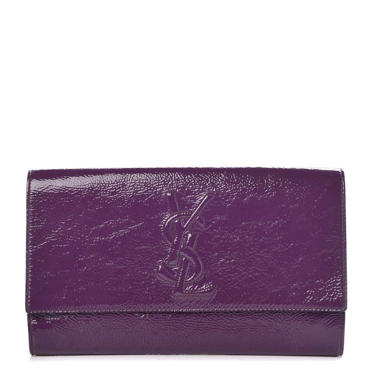 Saint Laurent Textured Patent Monogram Large Belle De Jour Clutch Purple 1 of 16