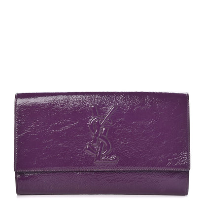 Saint Laurent Textured Patent Monogram Large Belle De Jour Clutch Purple 1 of 16