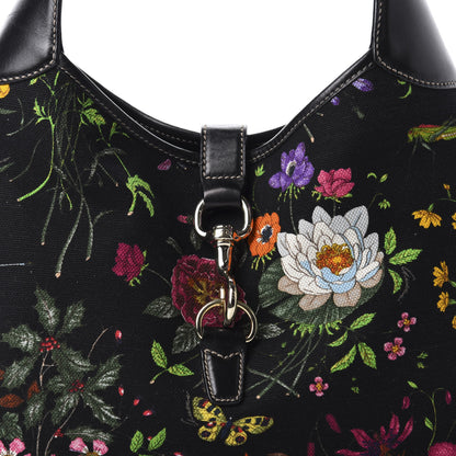 Gucci Canvas Floral Flora Medium Jackie O Bouvier Hobo Black 12 of 12
