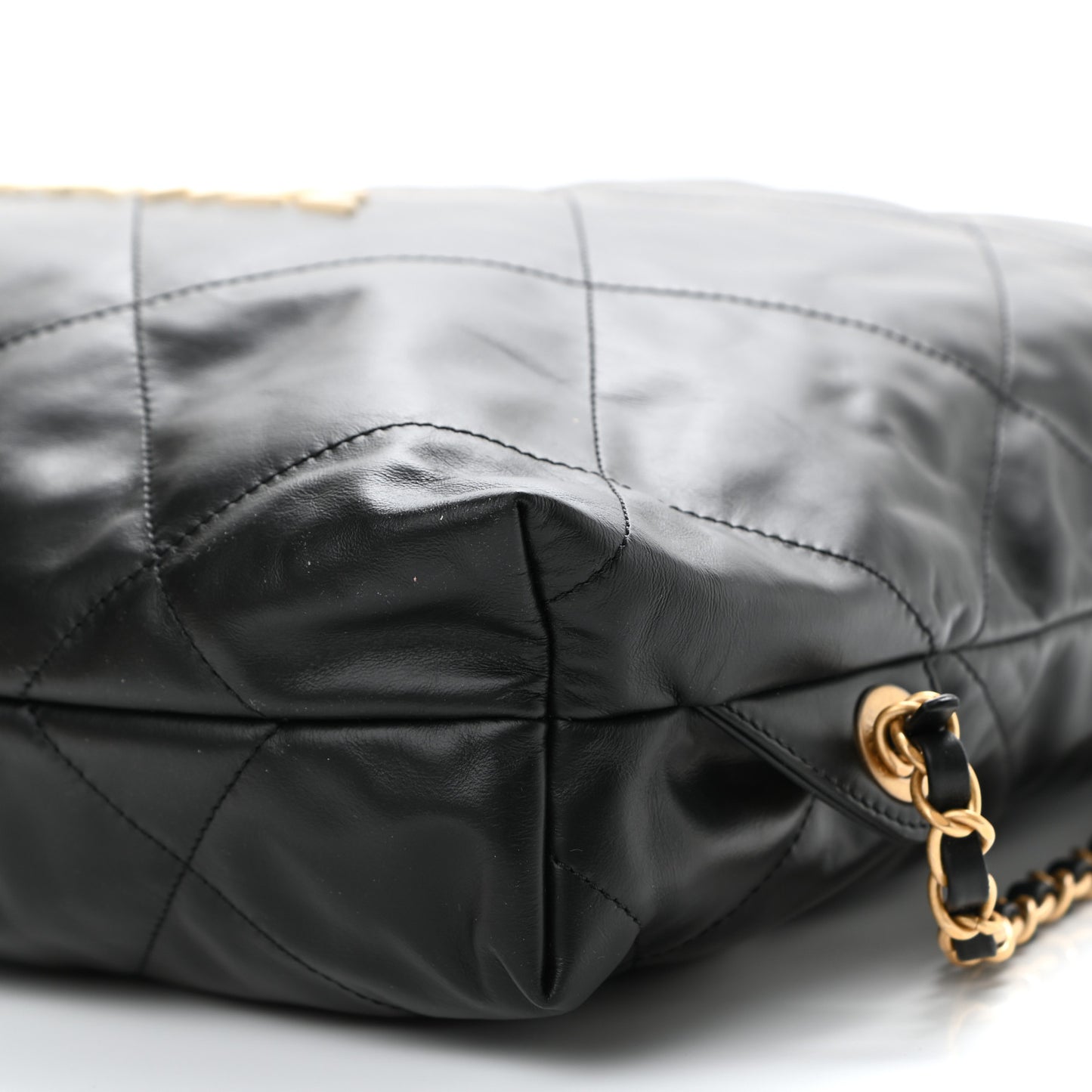 Shiny Calfskin Quilted Chanel 22 Backpack Black