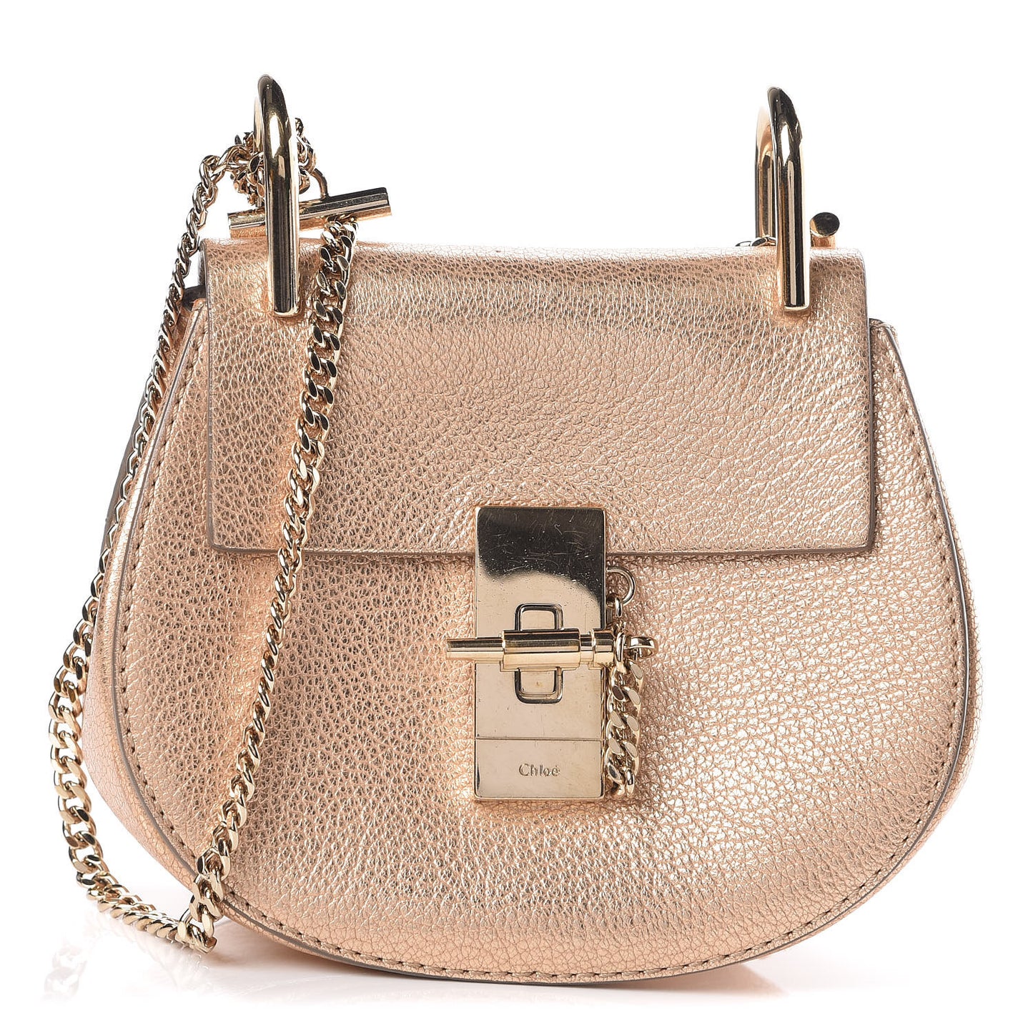 Metallic Grained Goatskin Nano Drew Shoulder Bag Abstract Gold