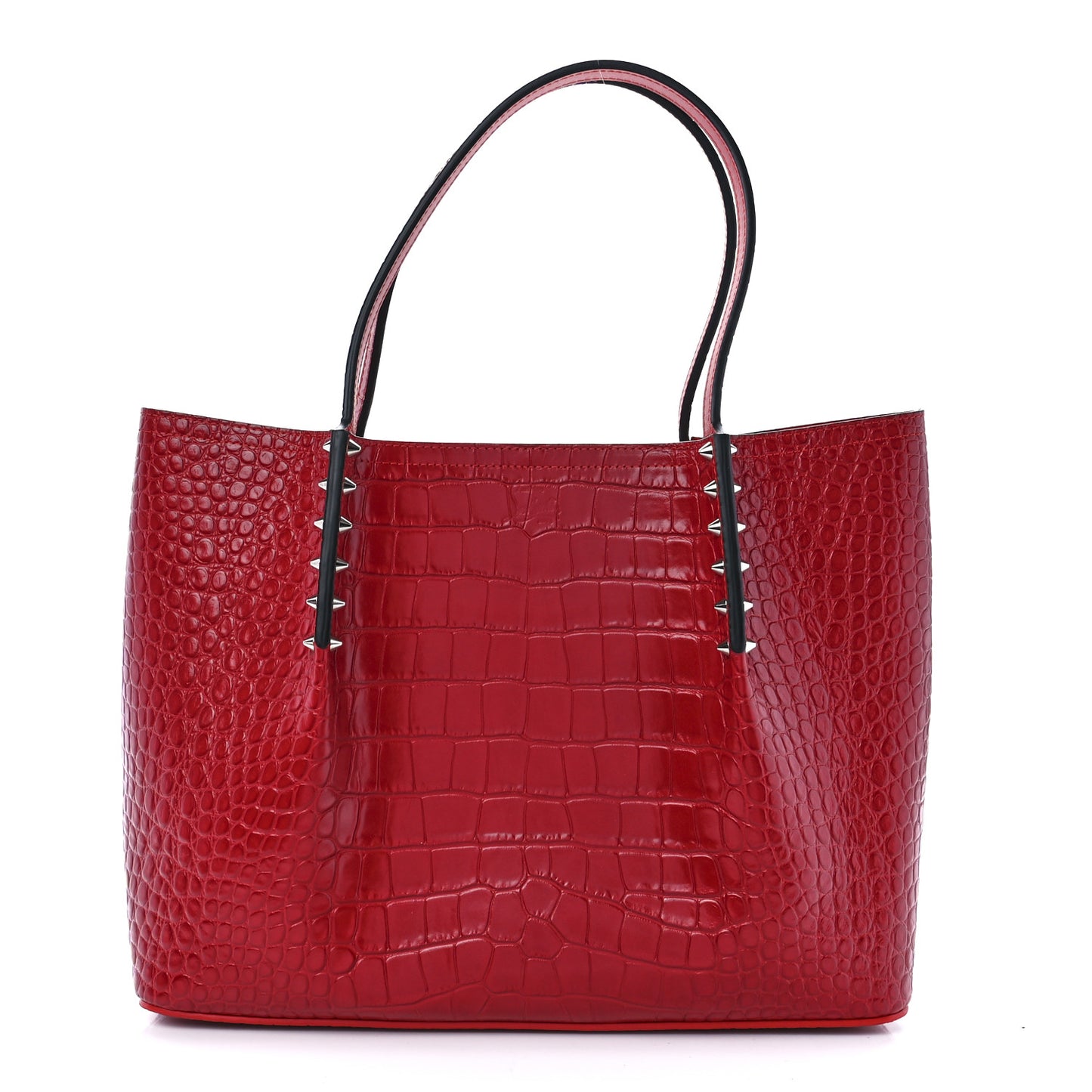 Crocodile Embossed Calfskin Spiked Small Cabarock Shopper Tote Red