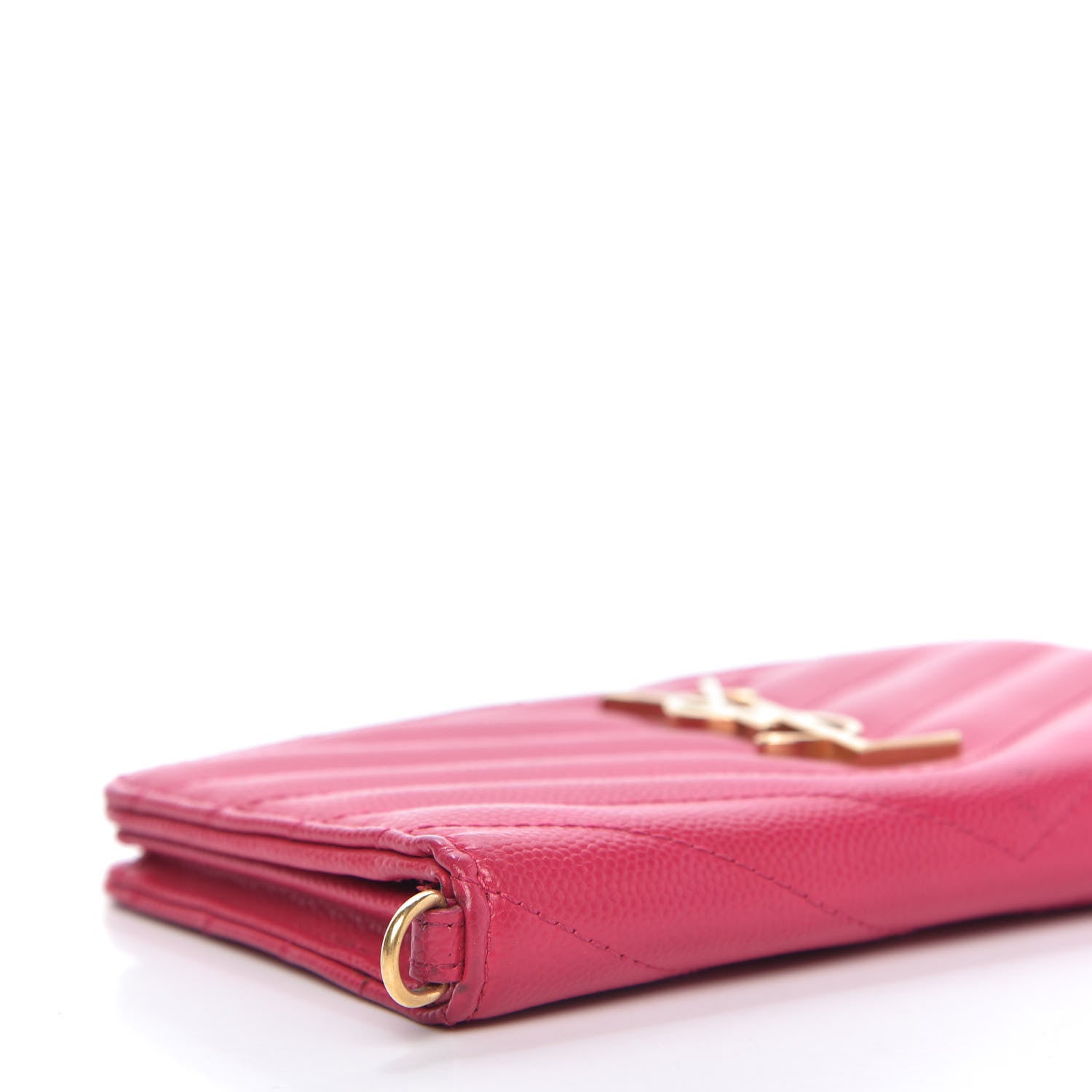 Saint Laurent Grain De Poudre Matelasse Chevron Monogram Zip Around Wallet Fuchsia 6 of 11