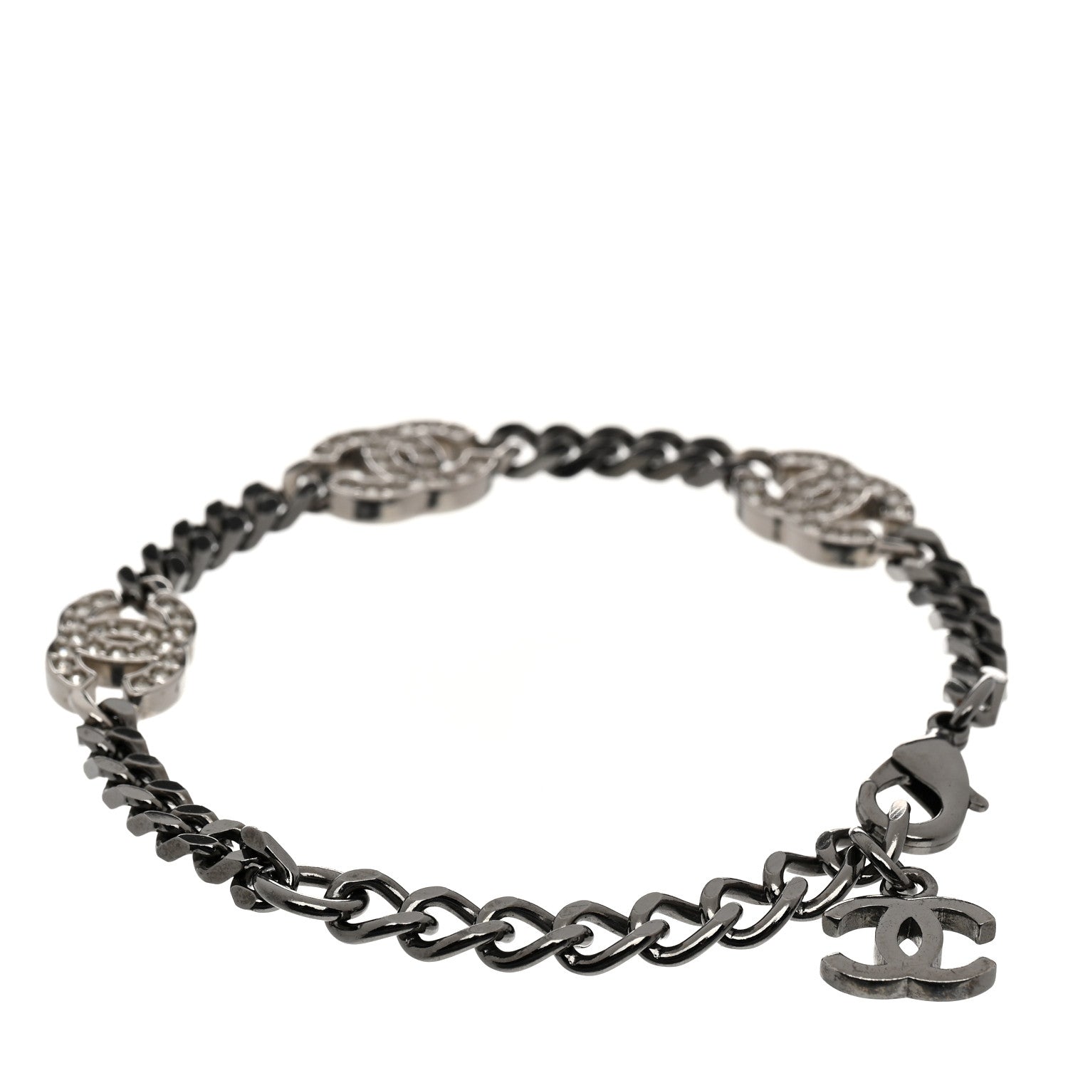 Chanel Crystal CC Chain Link Bracelet Ruthenium 3 of 6