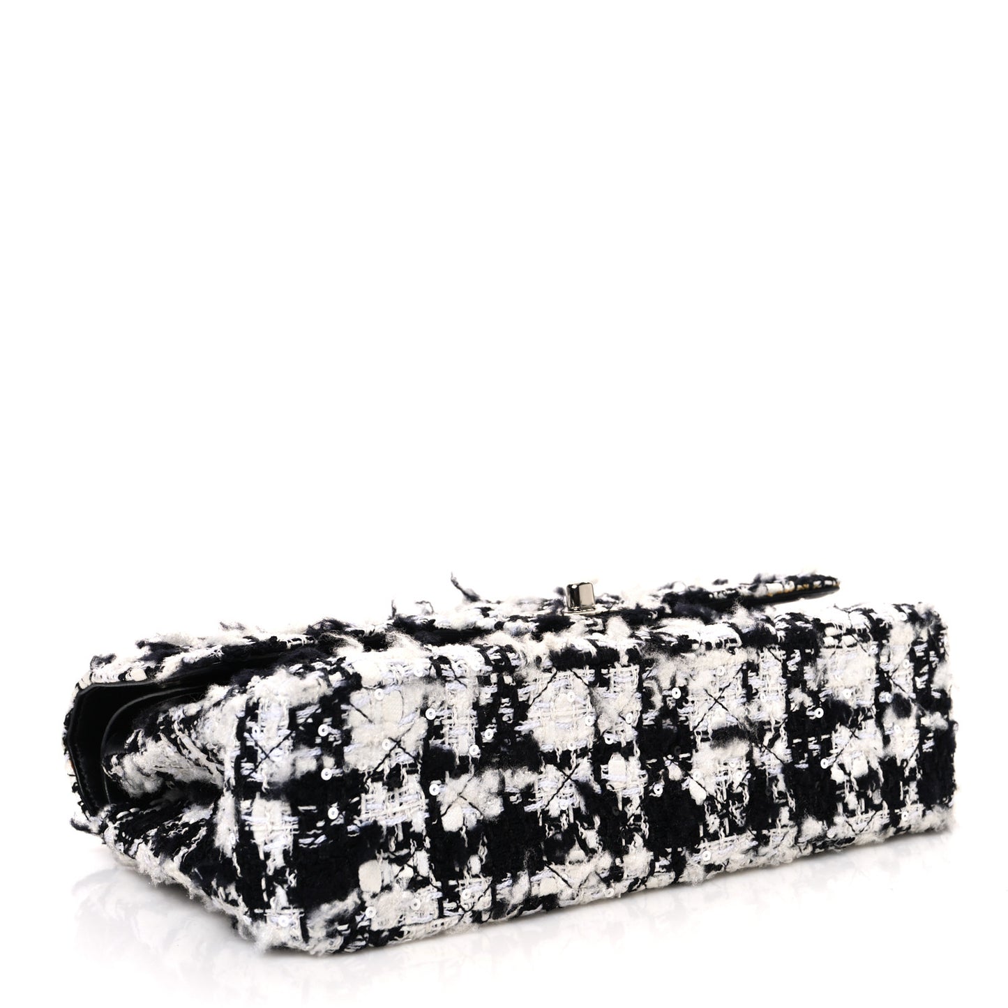 Tweed Quilted Medium Double Flap Black Ecru White