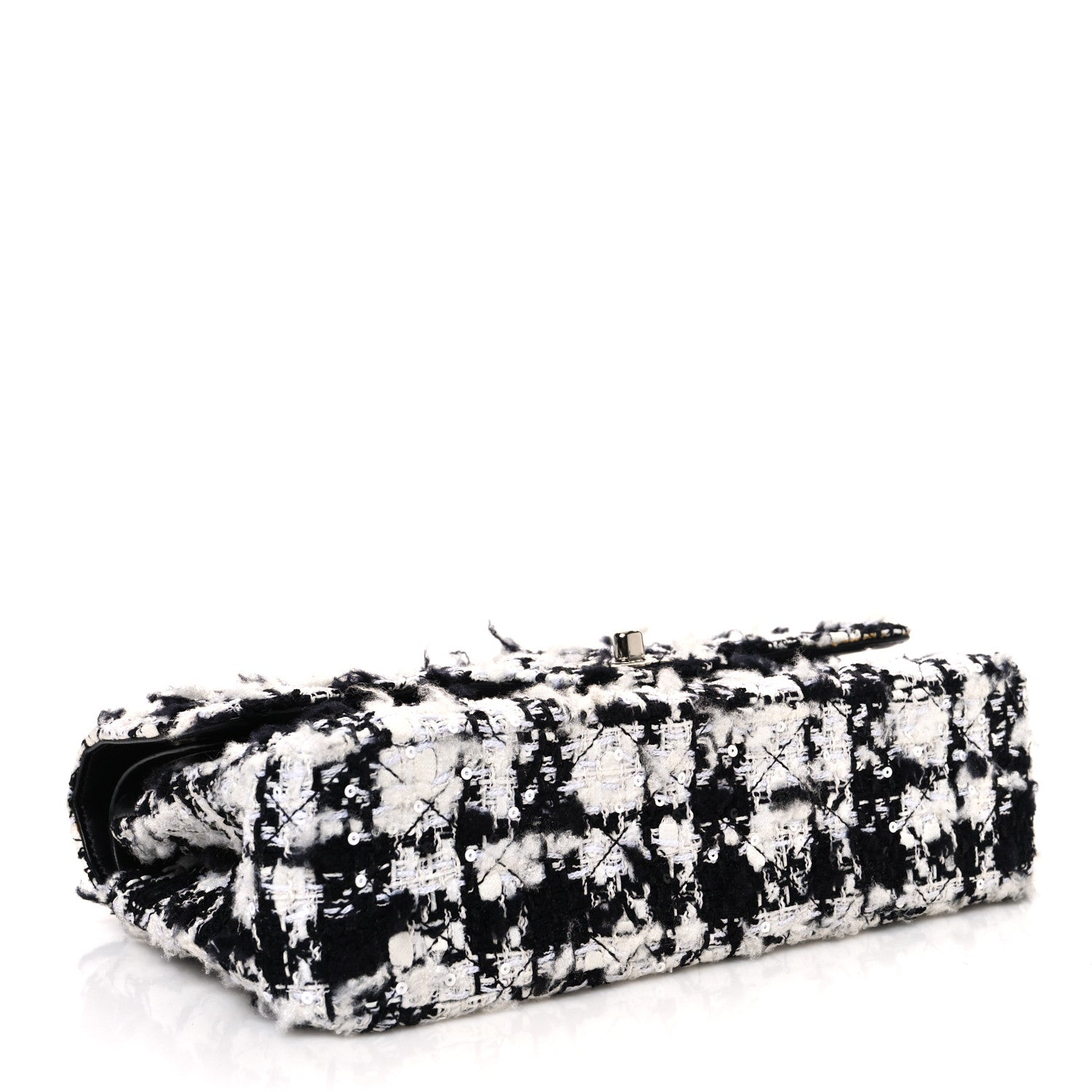 Chanel Tweed Quilted Medium Double Flap Black Ecru White 4 of 13