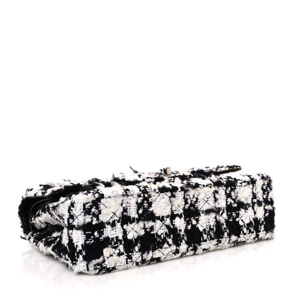 Chanel Tweed Quilted Medium Double Flap Black Ecru White 4 of 13