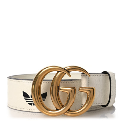Gucci X ADIDAS Textured Dollar Calfskin Double G 40mm Belt 80 32 White Black 1 of 7