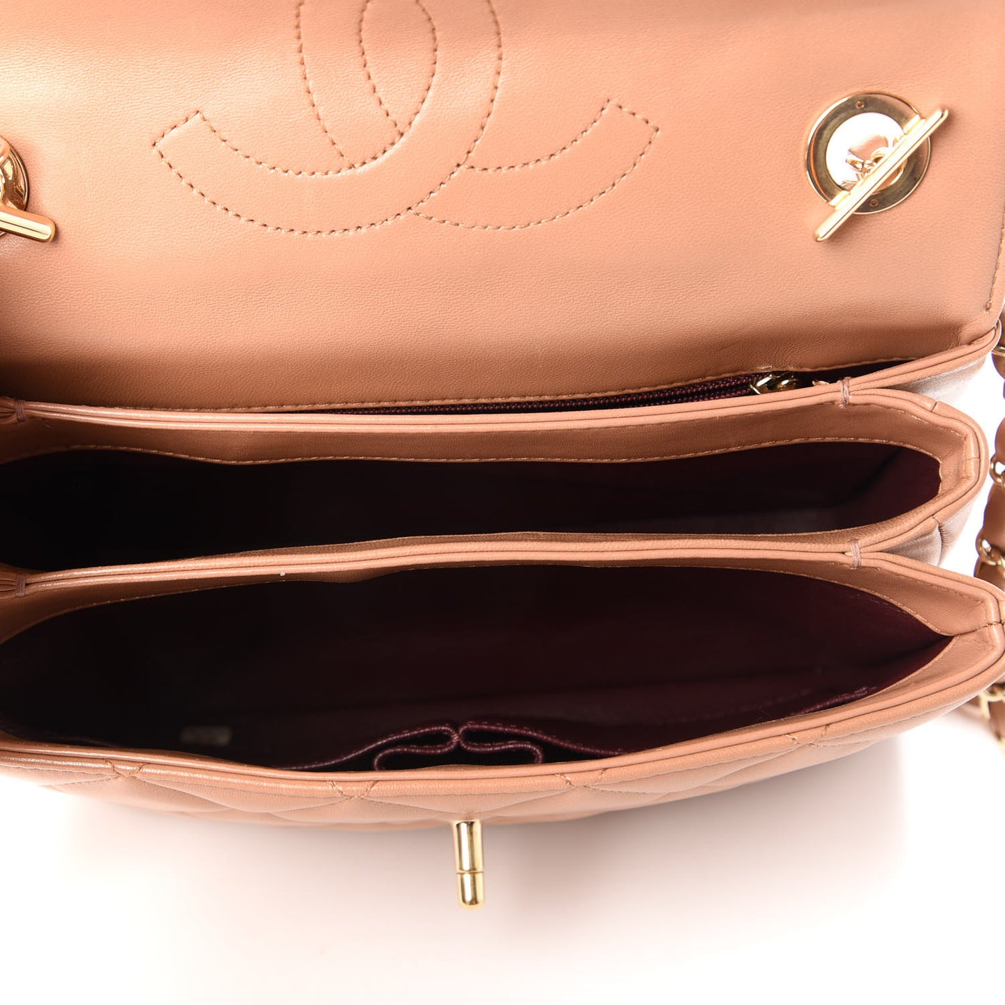 Lambskin Quilted Small Trendy CC Flap Dual Handle Bag Camel