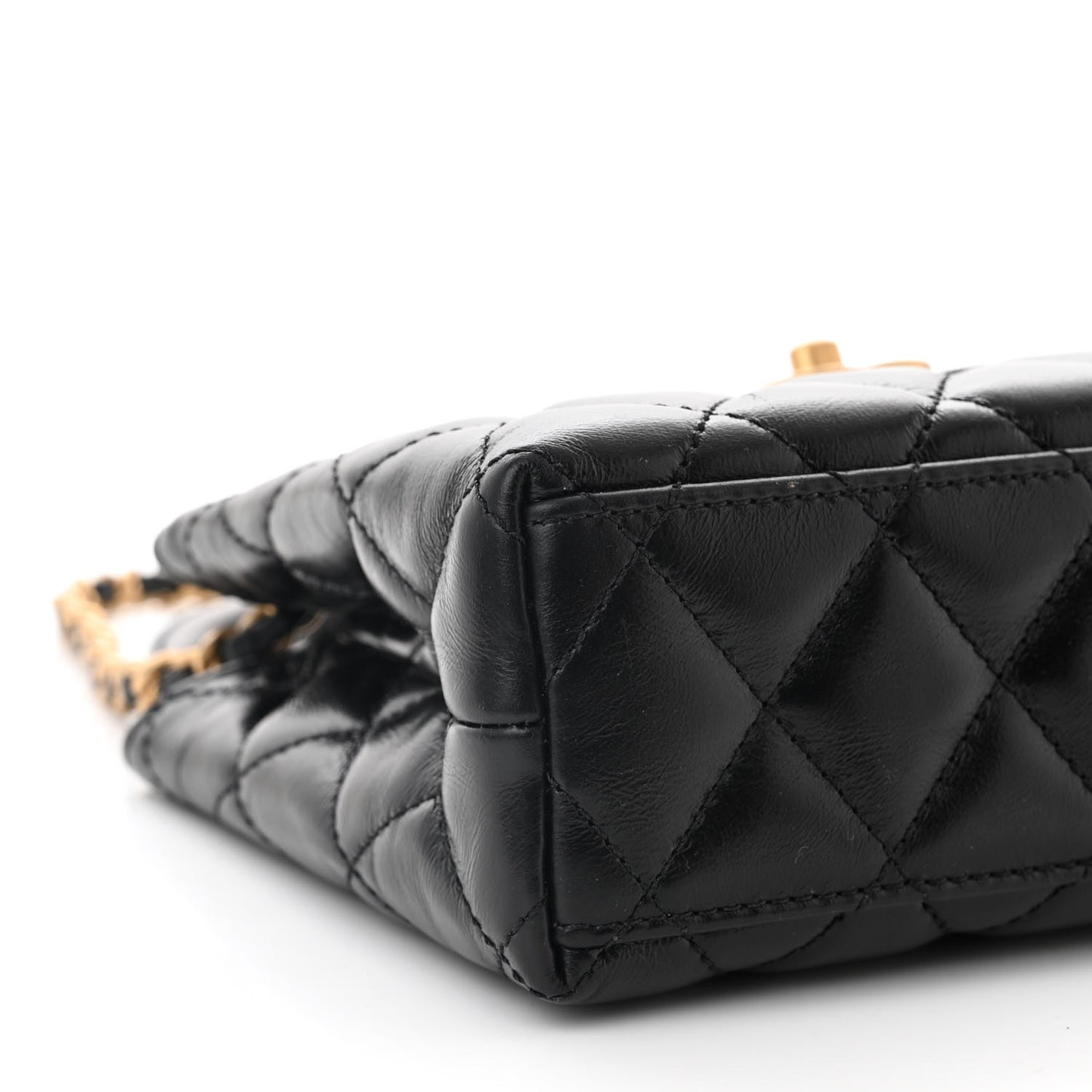 Shiny Aged Calfskin Quilted Nano Kelly Shopper Black