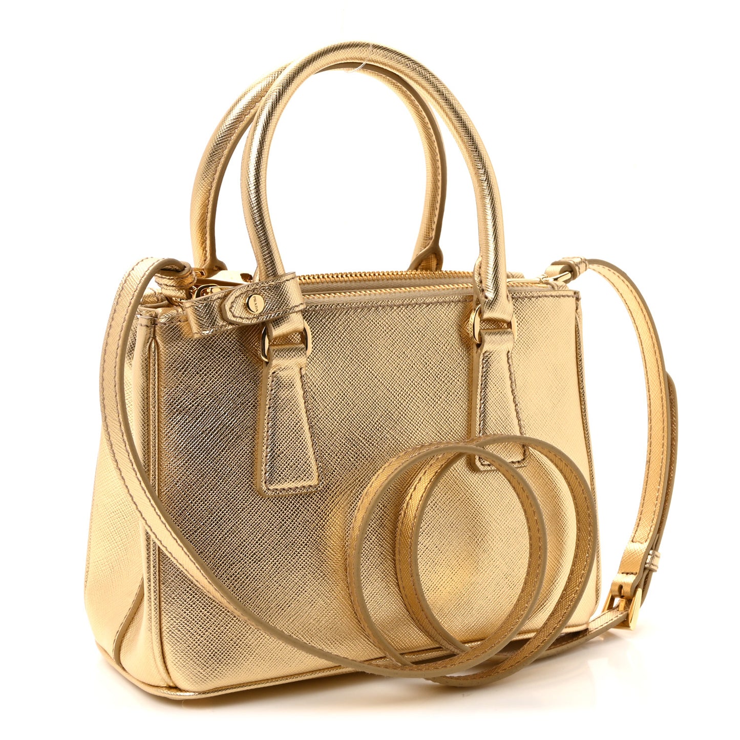 Metallic Saffiano Lux Mini Galleria Double Zip Tote Platino