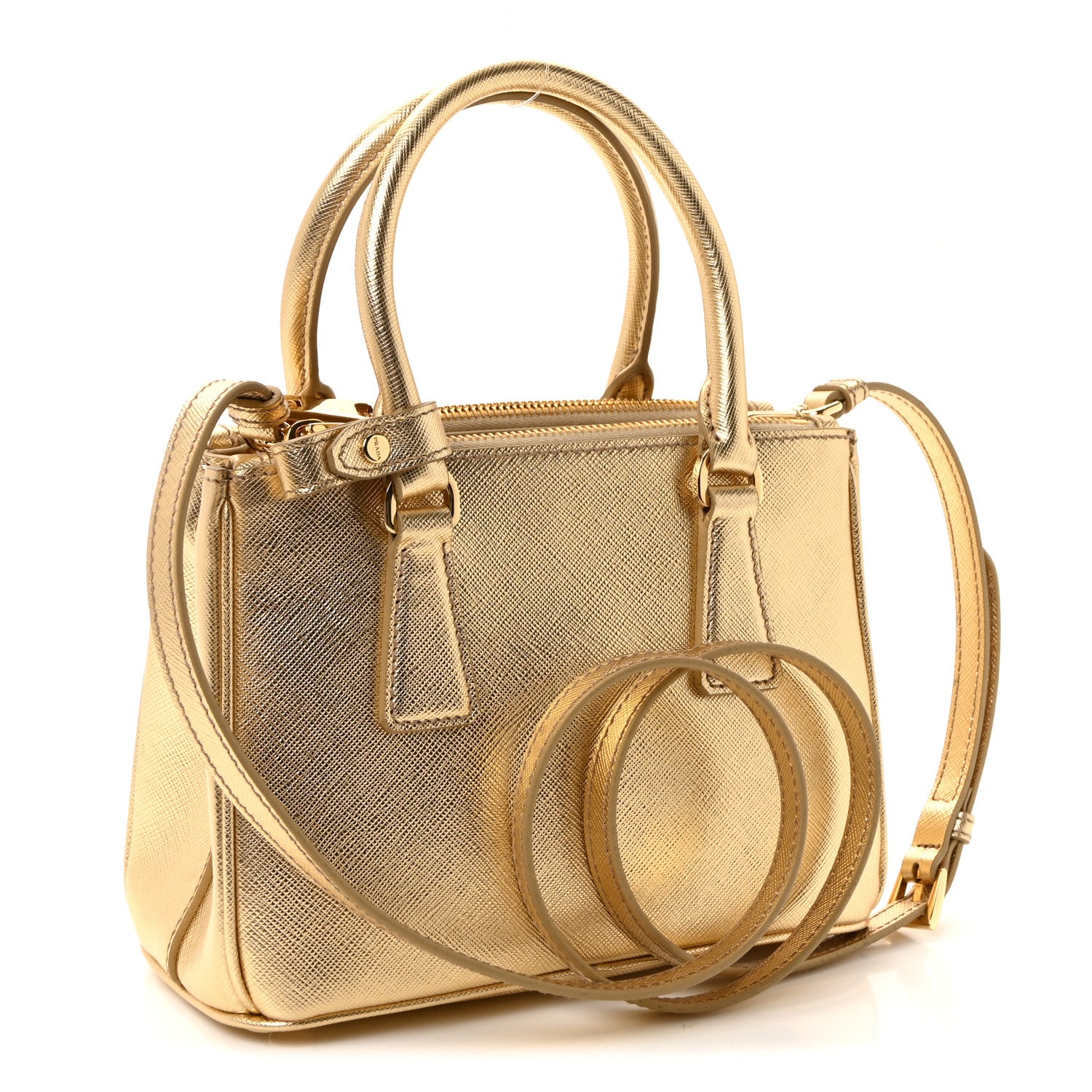 Prada Metallic Saffiano Lux Mini Galleria Double Zip Tote Platino 3 of 9