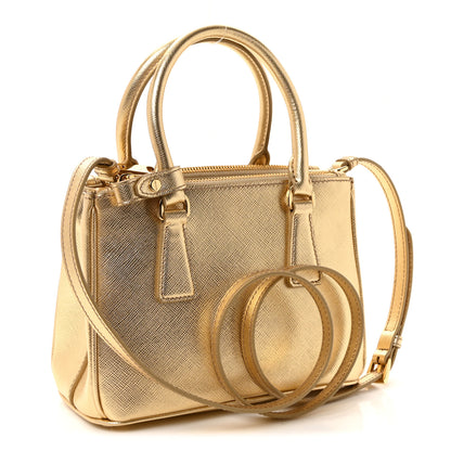 Prada Metallic Saffiano Lux Mini Galleria Double Zip Tote Platino 3 of 9