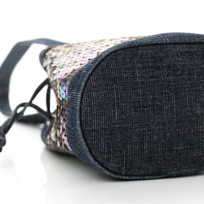 Chanel Sequin Denim Small Drawstring Bucket Bag Blue 10 of 17