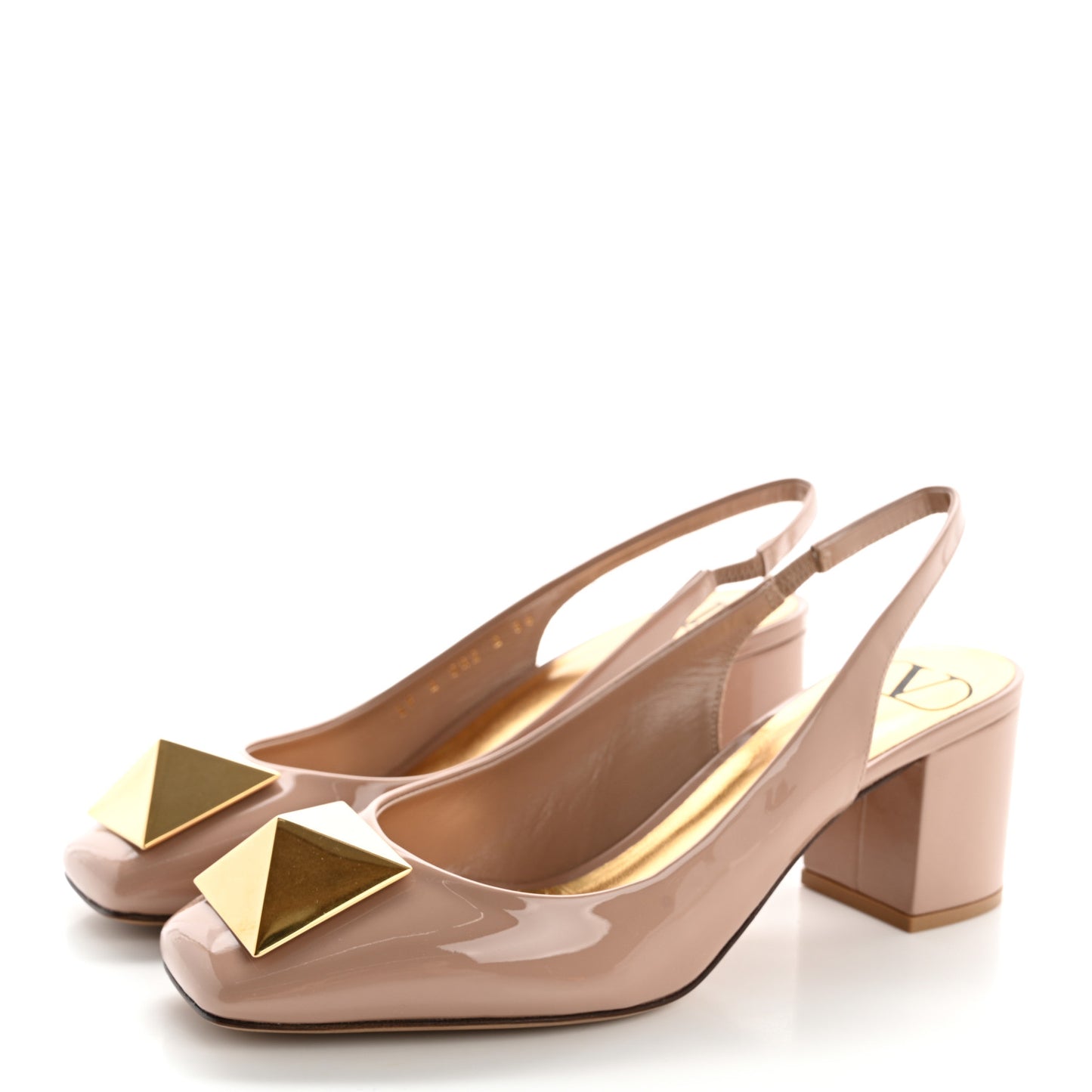 Patent One Stud Ankle Strap 60mm Block Heel Pumps 36 Rose Cannelle