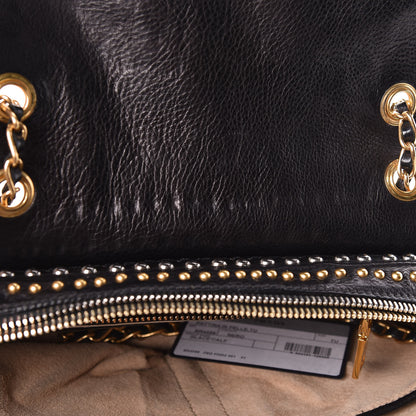 Prada Glace Calf Studded Pushlock Chain Shoulder Bag Black 9 of 12