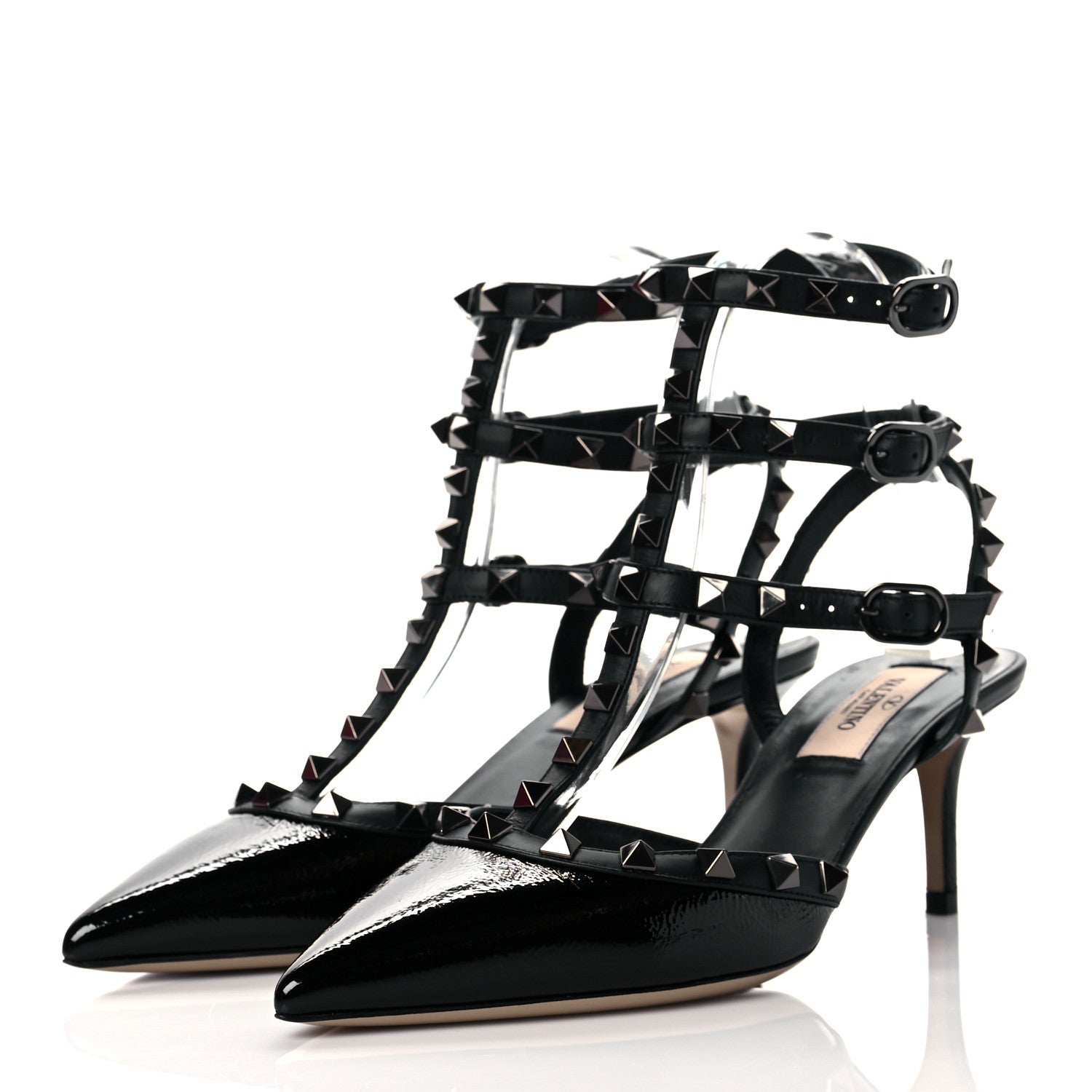 Valentino Garavani Crinkled Patent Rockstud Ankle Strap 65mm Pumps 36.5 Black 3 of 10