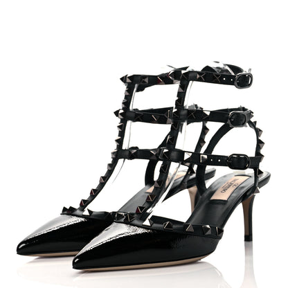 Valentino Garavani Crinkled Patent Rockstud Ankle Strap 65mm Pumps 36.5 Black 3 of 10