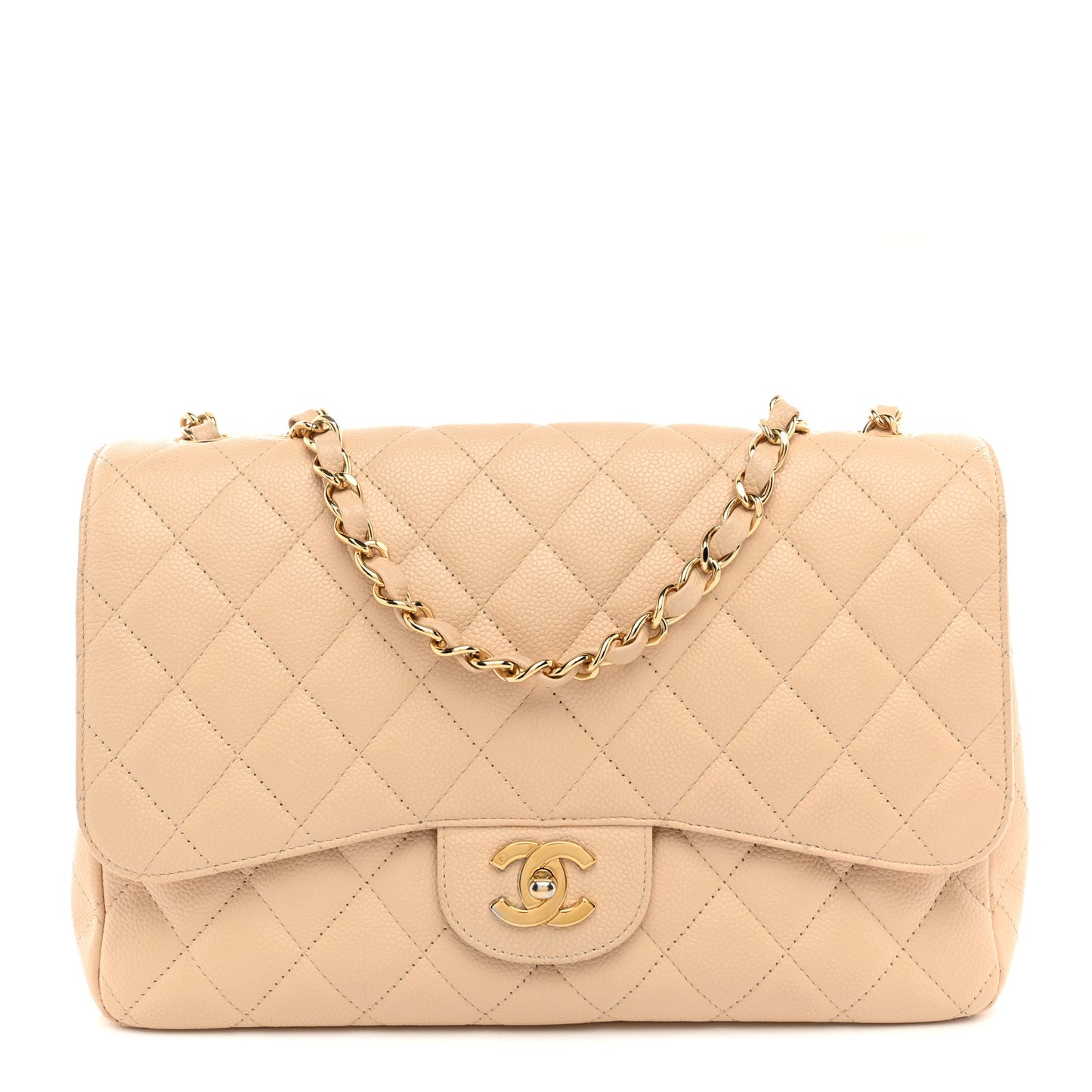 Caviar Quilted Jumbo Single Flap Beige