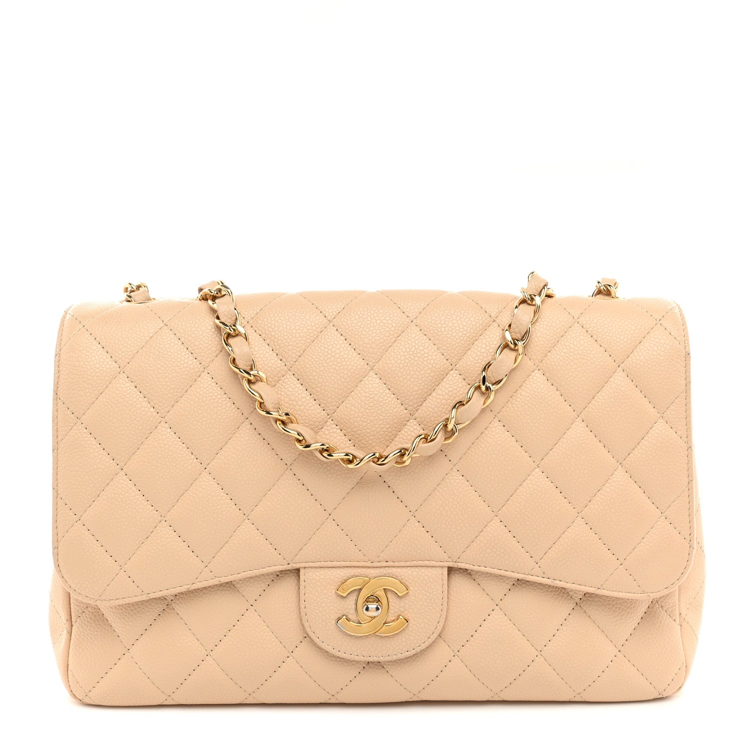 Chanel Caviar Quilted Jumbo Single Flap Beige 1 of 10