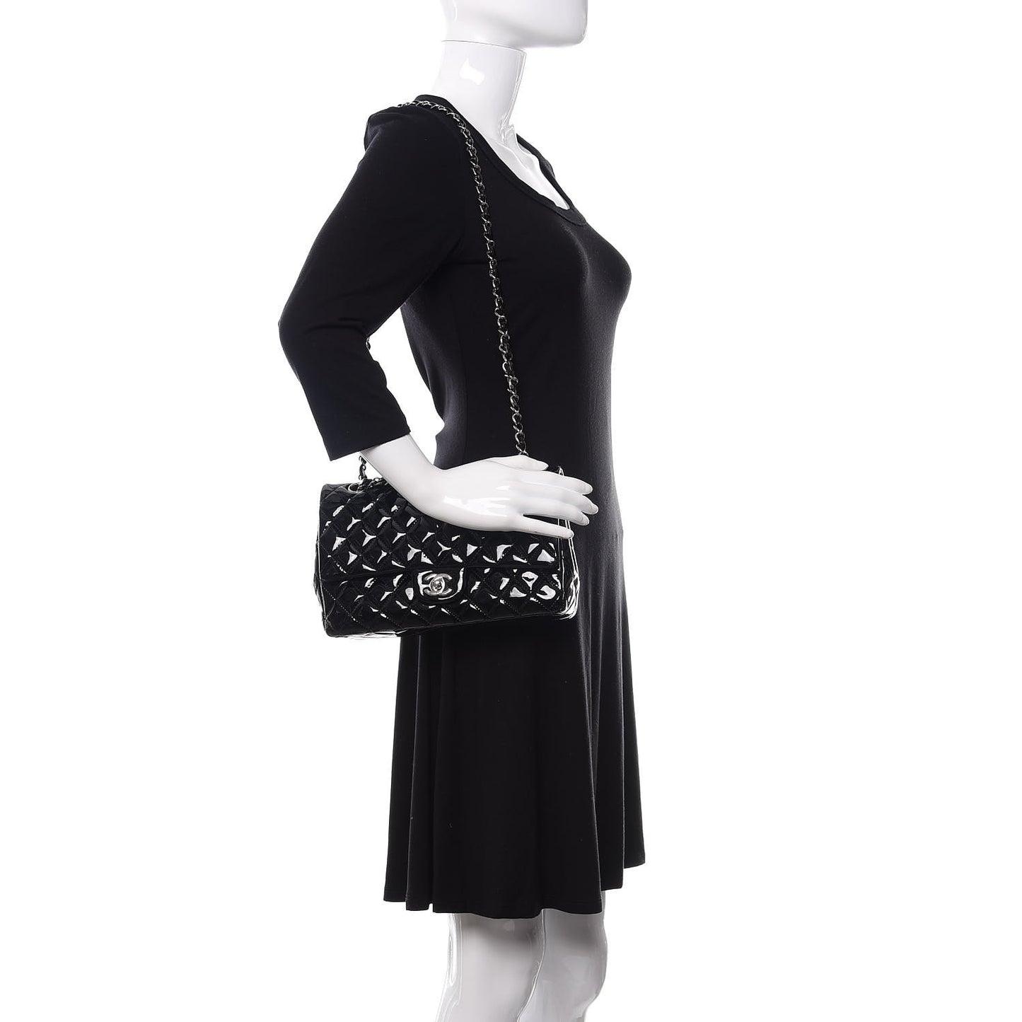 Patent Quilted Medium Double Flap Black