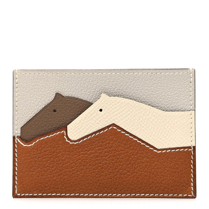 Hermes Barenia Faubourg Epsom Evercolor Les Petits Chevaux Card Holder Fauve Craie Beige De Weimar 1 of 8
