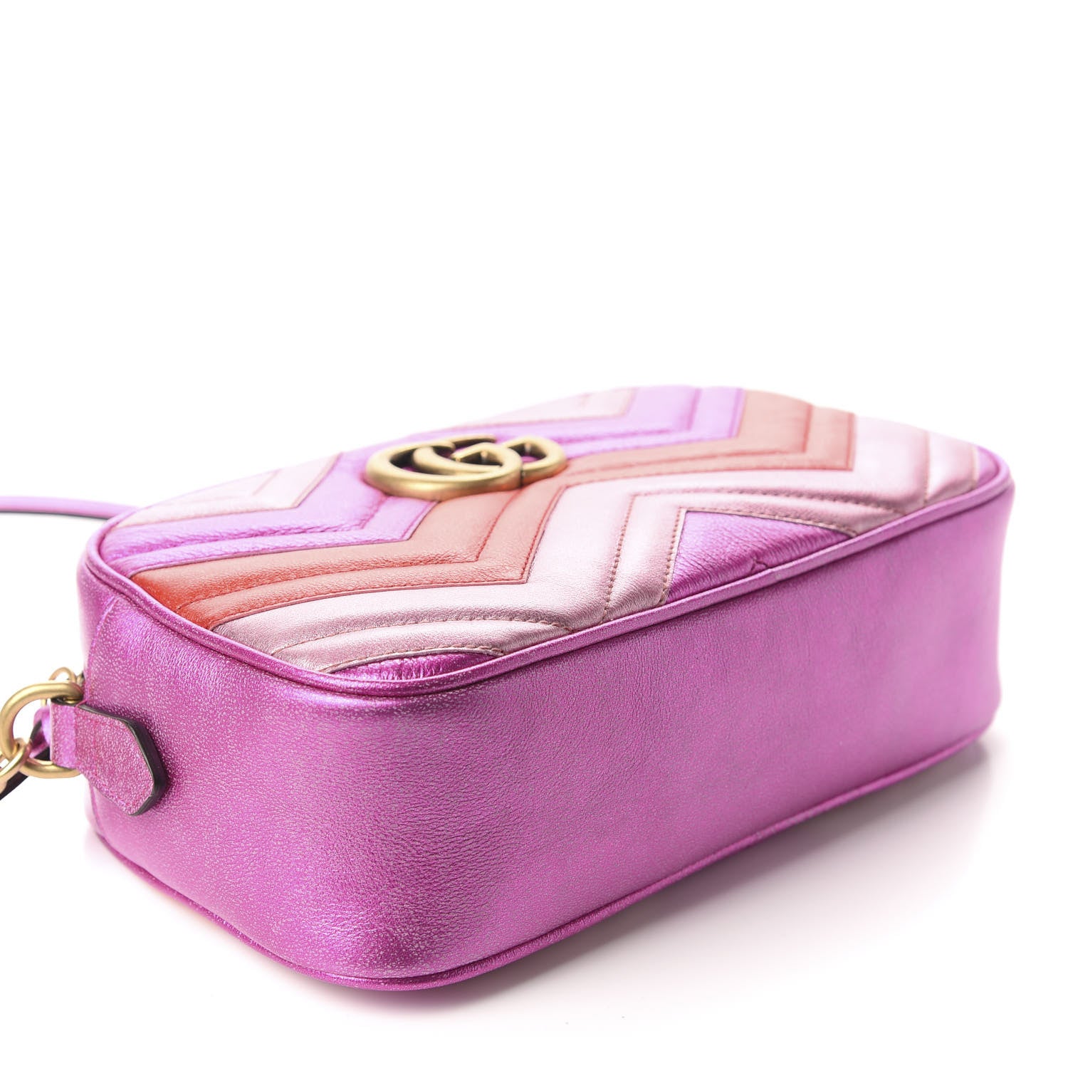 Gucci Laminated Nappa Matelasse Small GG Marmont Chain Shoulder Bag Fuxia Rosso Rosa 4 of 11