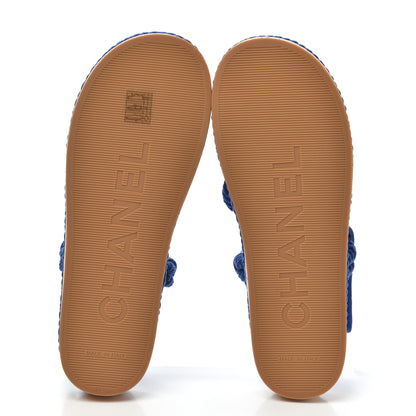 Chanel Cord Lambskin Quilted Logo Sandals 39 Blue 6 of 6
