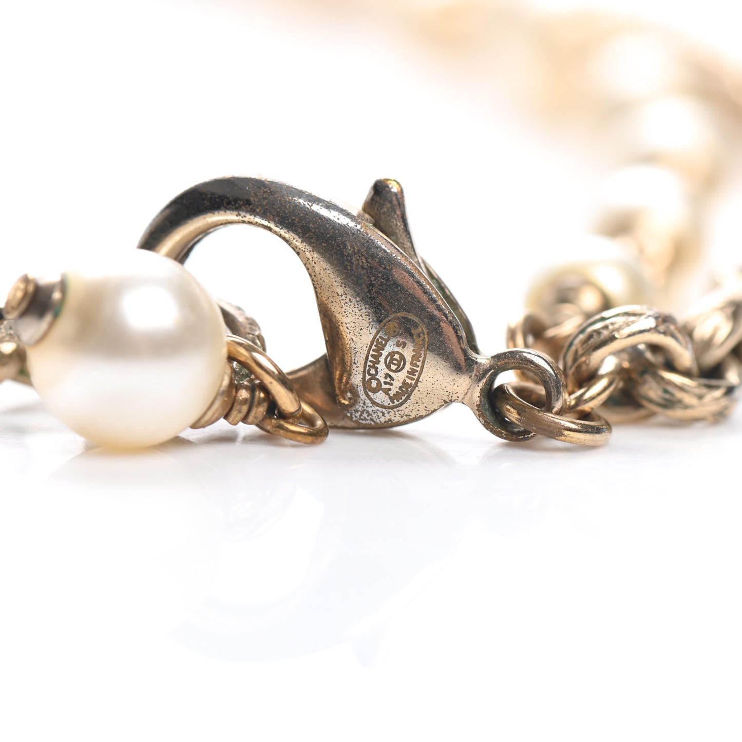 Graduated Pearl Crystal CC Long Necklace Gold
