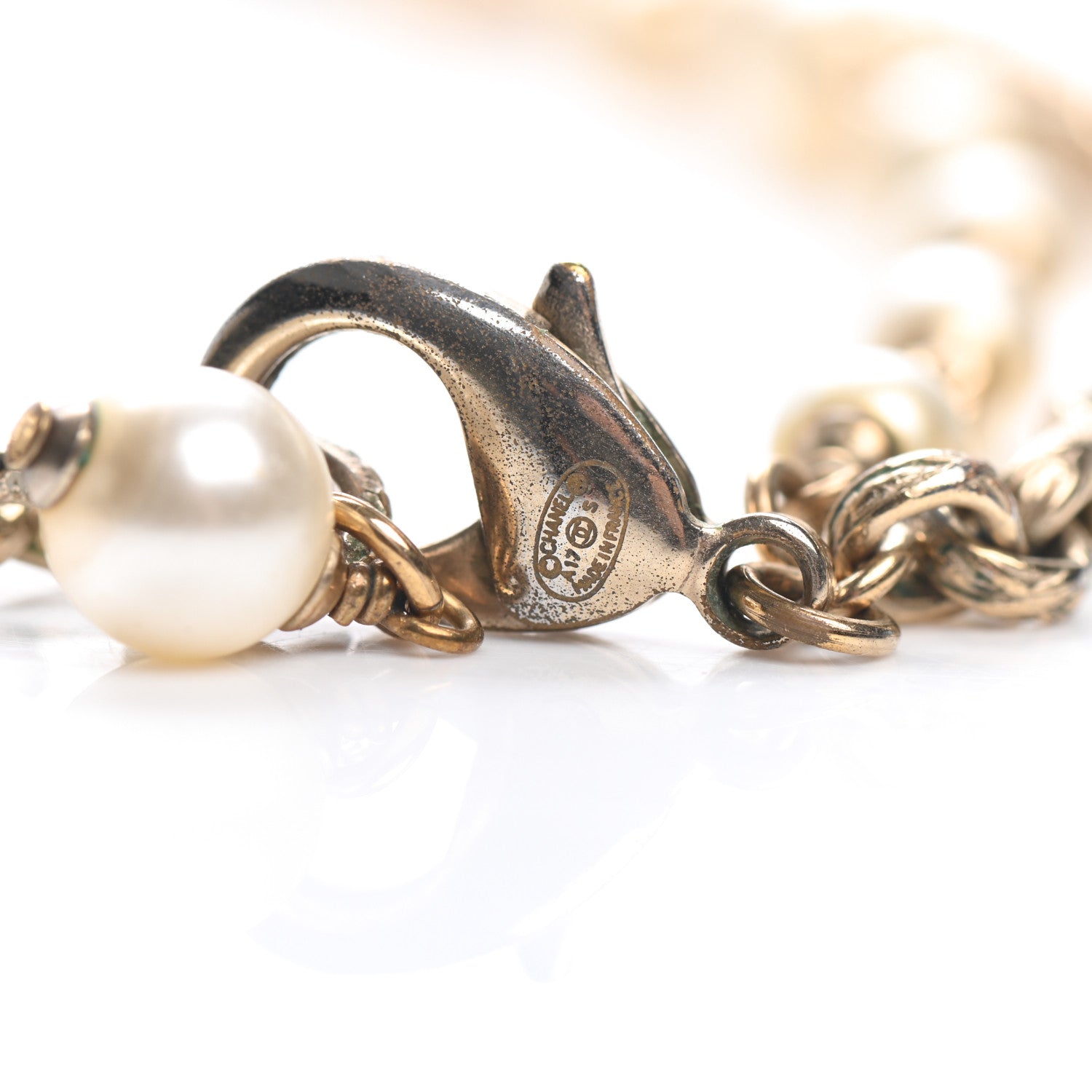 Chanel Graduated Pearl Crystal CC Long Necklace Gold 4 of 9