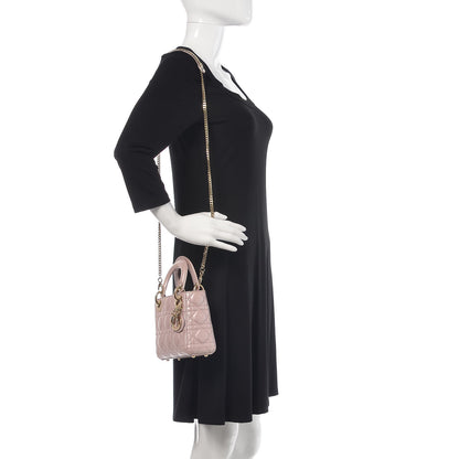 Christian Dior Metallic Lambskin Cannage Mini Lady Dior Lotus 2 of 15