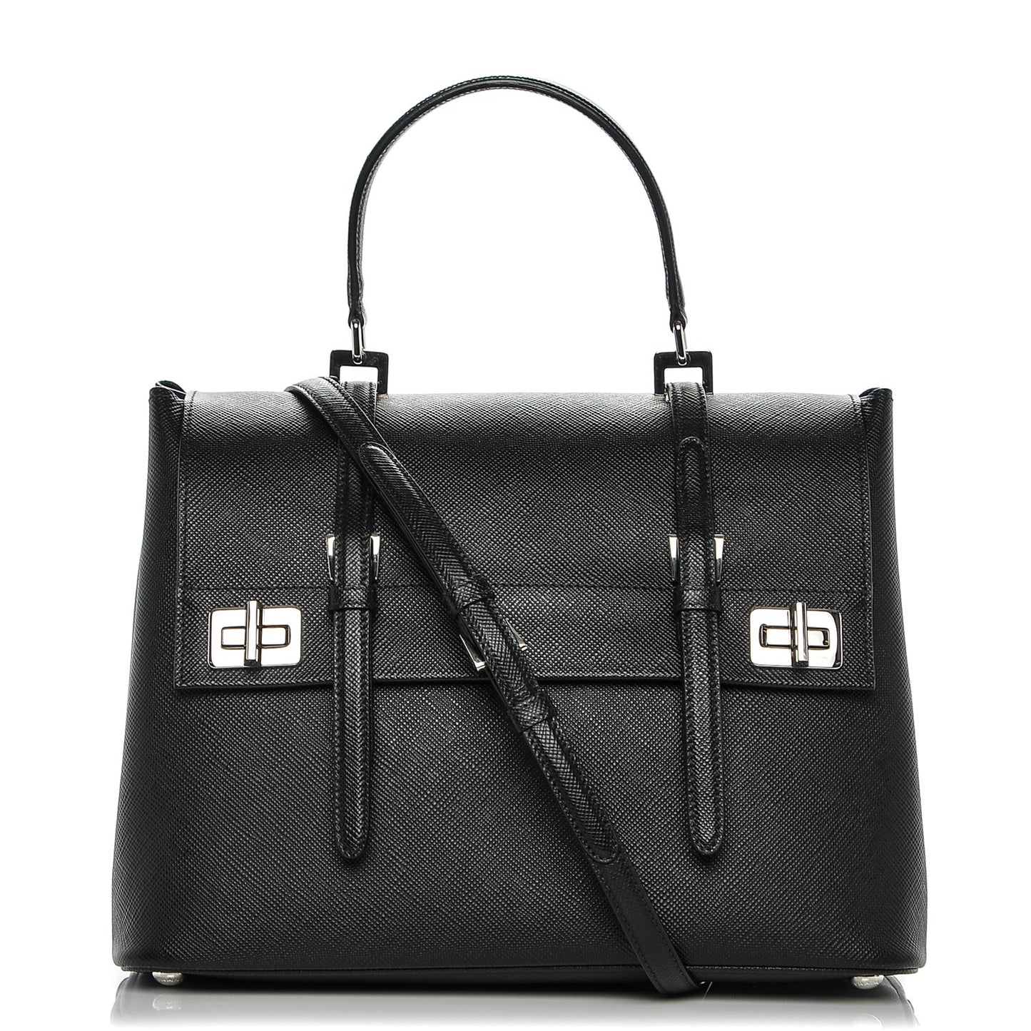 Saffiano Cuir Convertible Top Handle Tote Nero Black