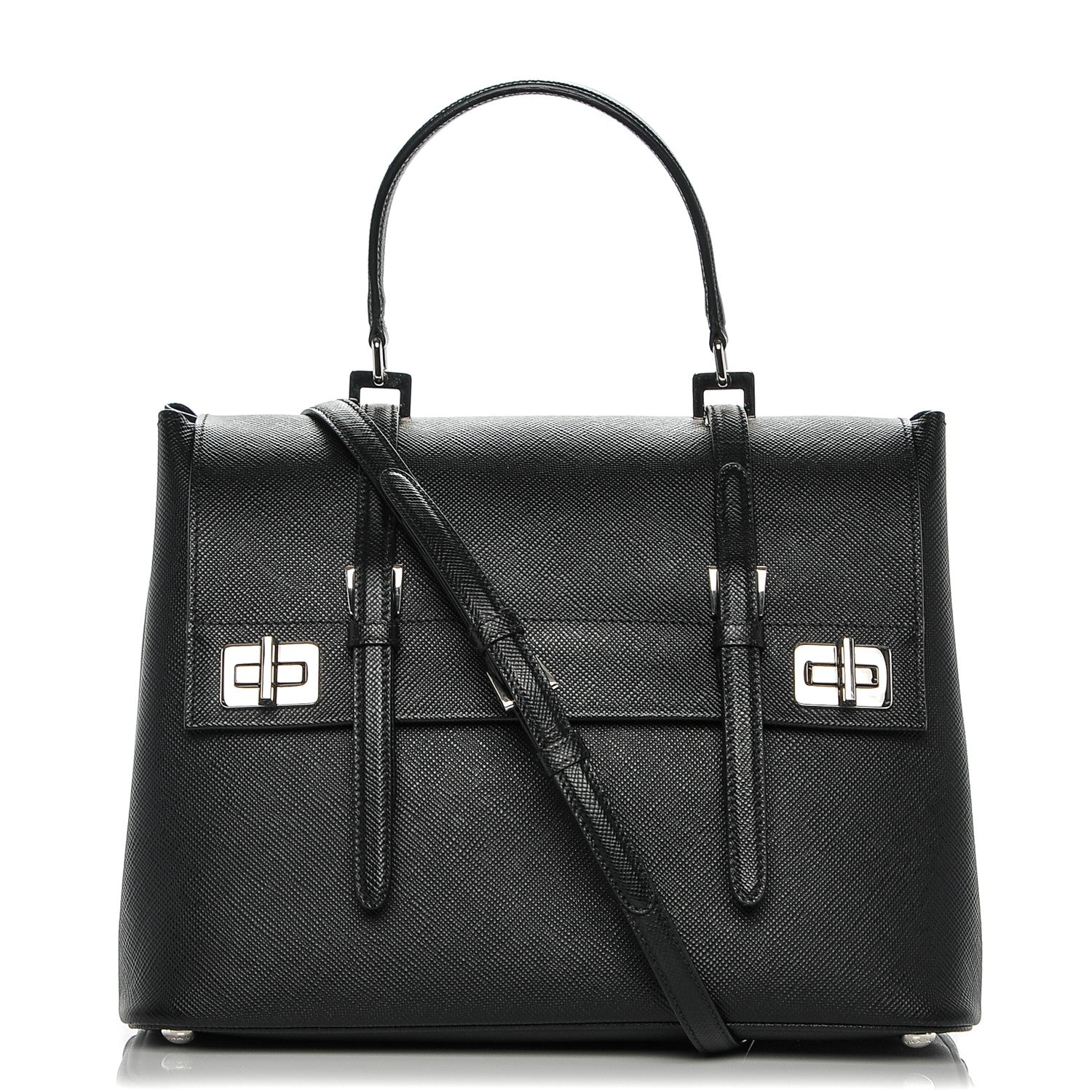 Prada Saffiano Cuir Convertible Top Handle Tote Nero Black 1 of 7