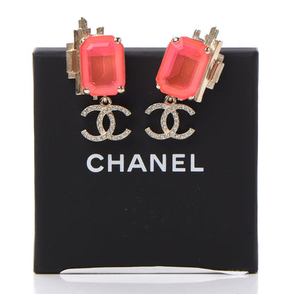 Chanel Metal Crystal CC Earrings Gold Pink 5 of 5