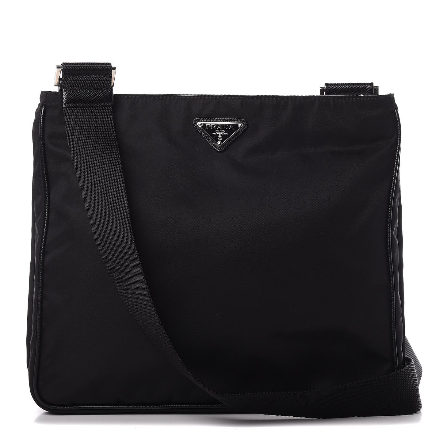 Nylon Flat Messenger Bag Black