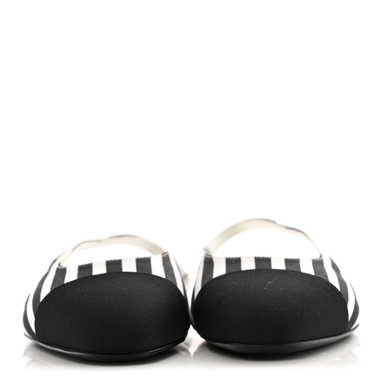 Fabric Grosgrain Cap Toe CC Slingback Flats 41 White Black