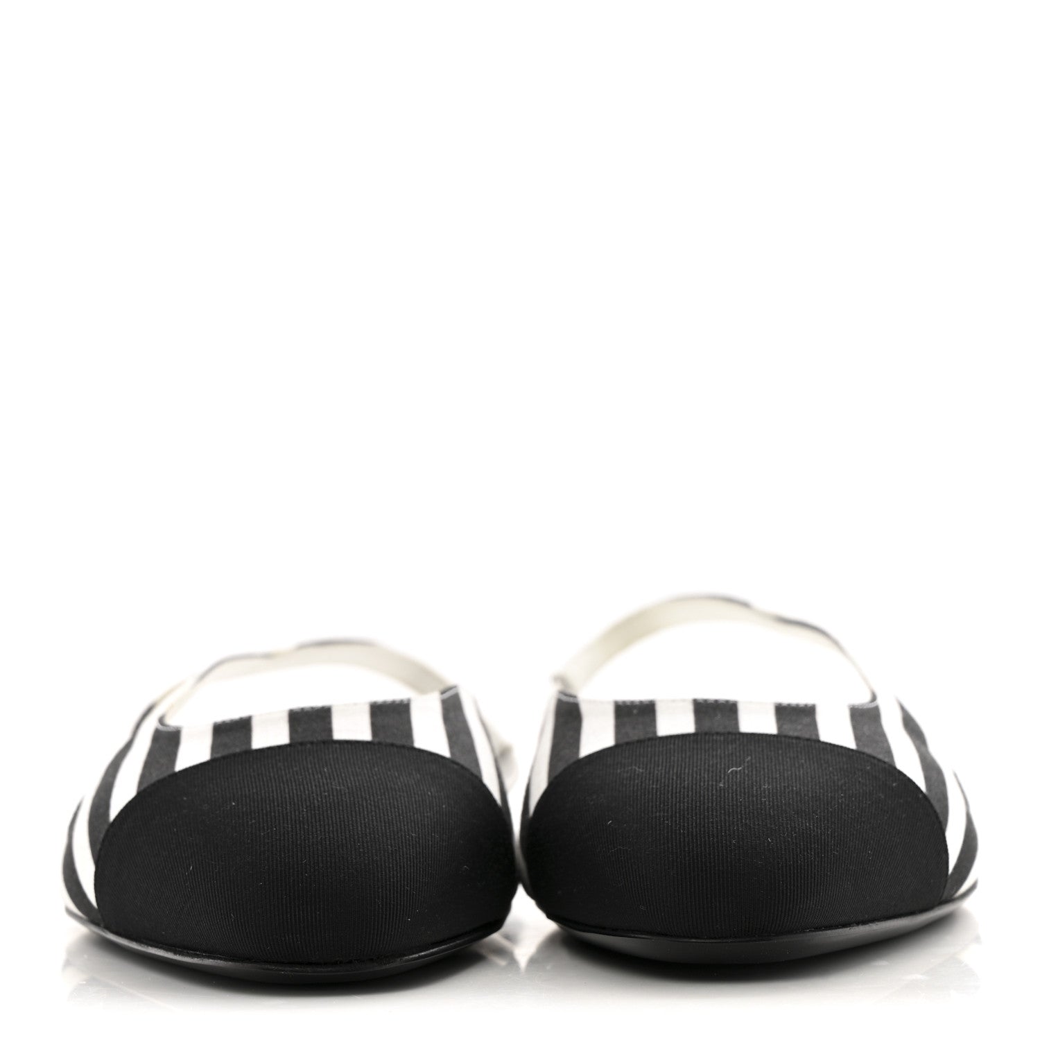 Chanel Fabric Grosgrain Cap Toe CC Slingback Flats 41 White Black 3 of 10