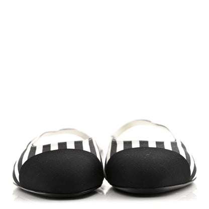 Chanel Fabric Grosgrain Cap Toe CC Slingback Flats 41 White Black 3 of 10