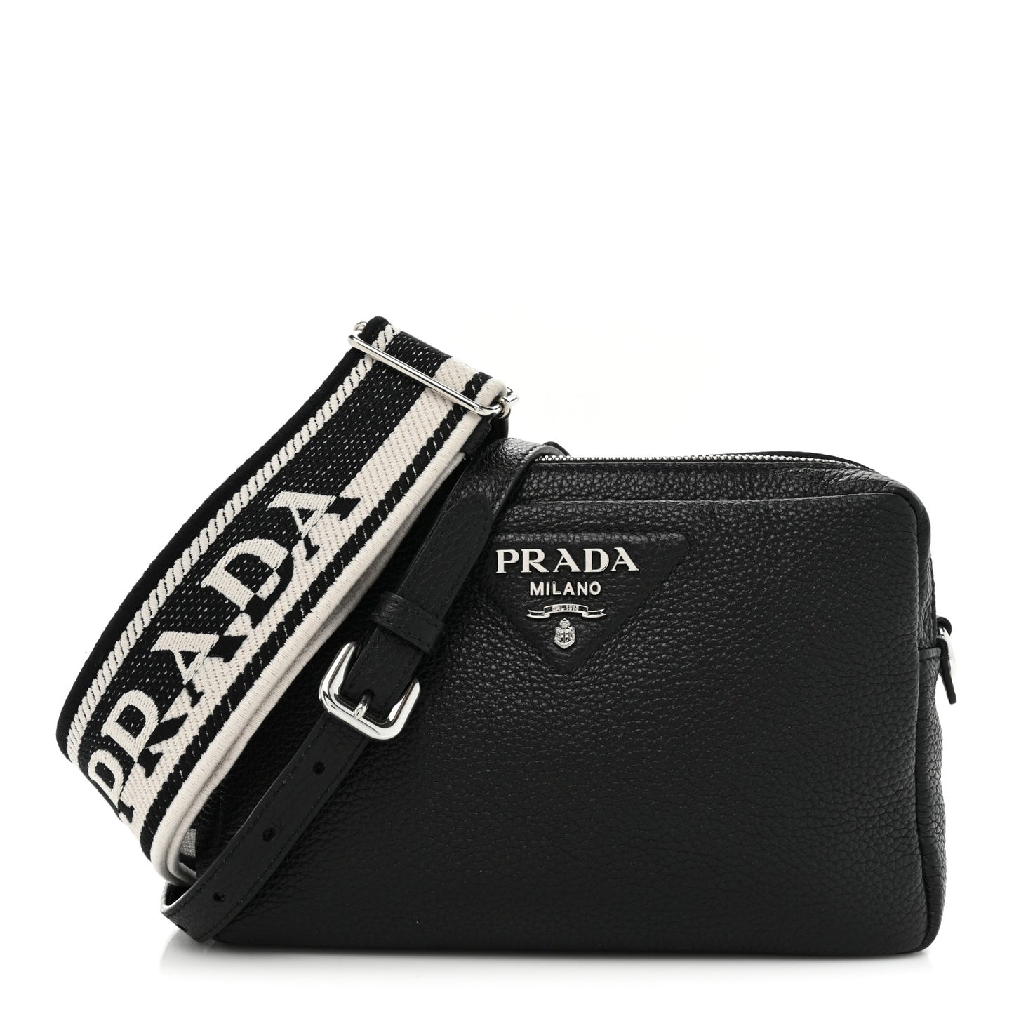Vitello Daino Soft Medium Double Zip Shoulder Bag Black