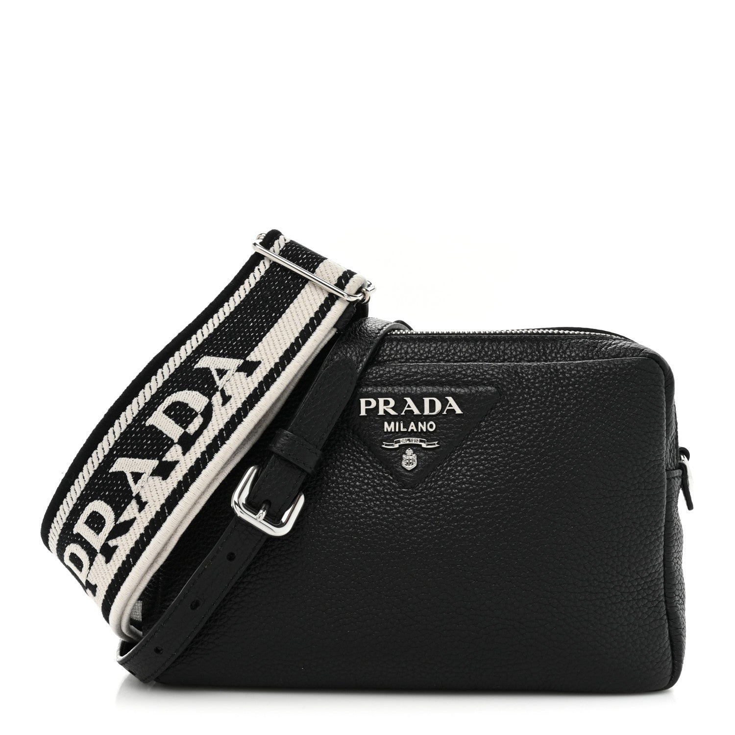 Prada Vitello Daino Soft Medium Double Zip Shoulder Bag Black 1 of 14