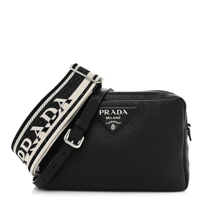 Prada Vitello Daino Soft Medium Double Zip Shoulder Bag Black 1 of 14