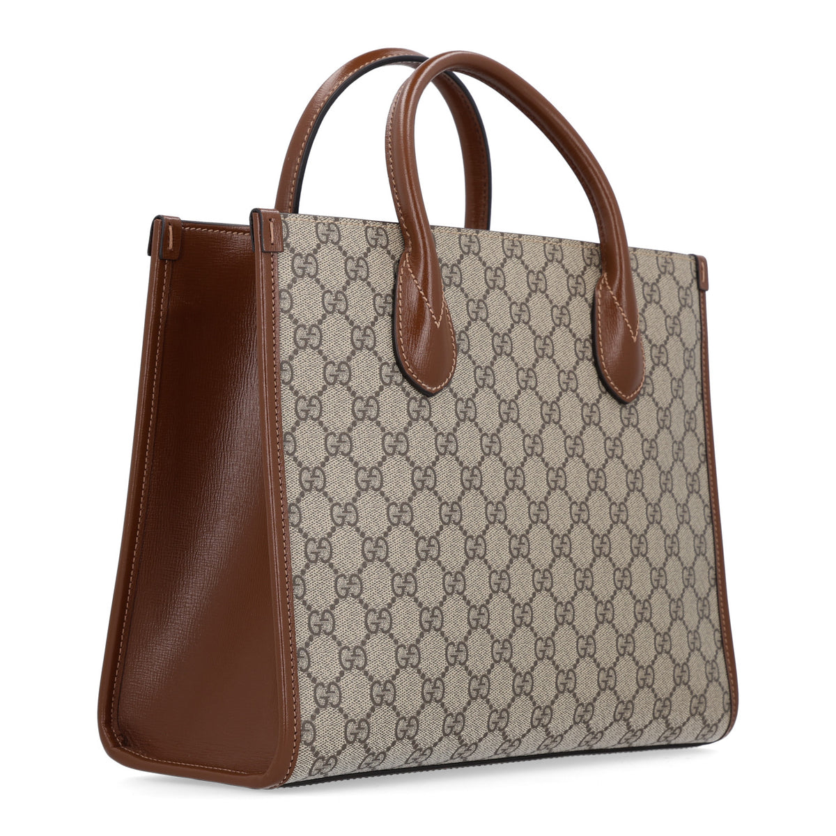 GG Supreme Monogram Azalea Calfskin Small Retro Interlocking G Tote Bag Beige Ebony Brown Sugar