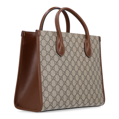 Gucci GG Supreme Monogram Azalea Calfskin Small Retro Interlocking G Tote Bag Beige Ebony Brown Sugar 3 of 10