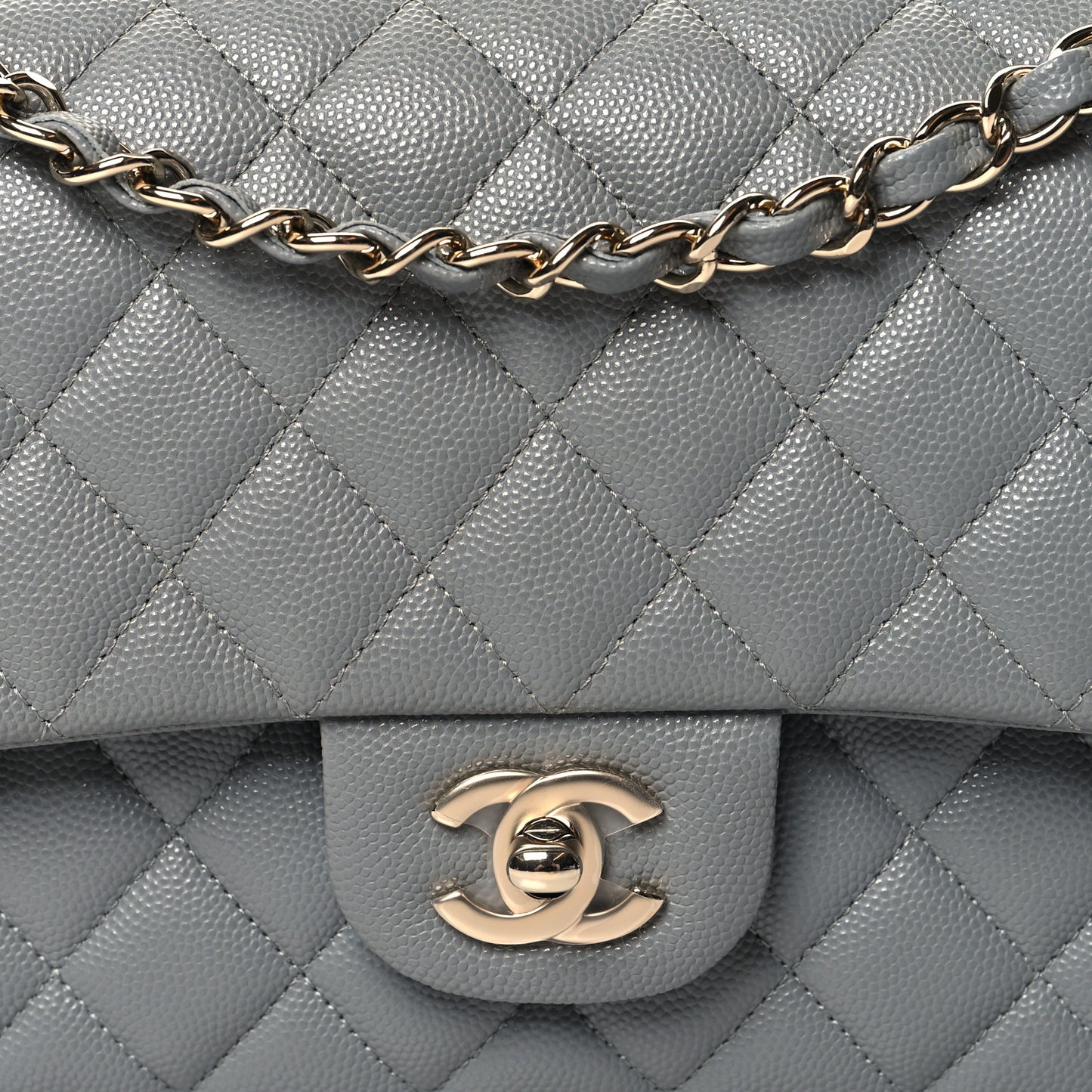 Caviar Quilted Medium Double Flap Grey