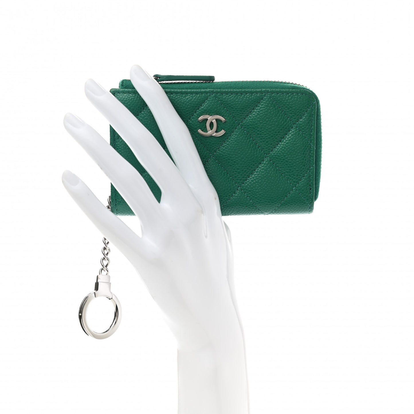 Caviar Quilted Zipped Key Holder Case Green