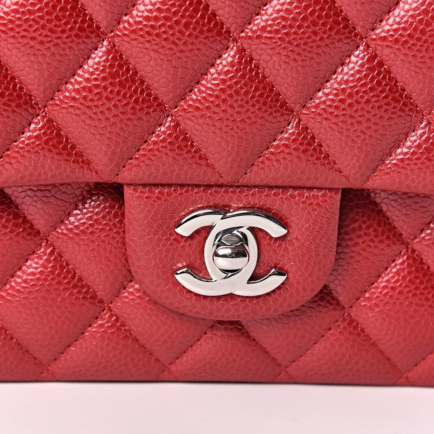 Metallic Caviar Quilted Medium Double Flap Dark Pink