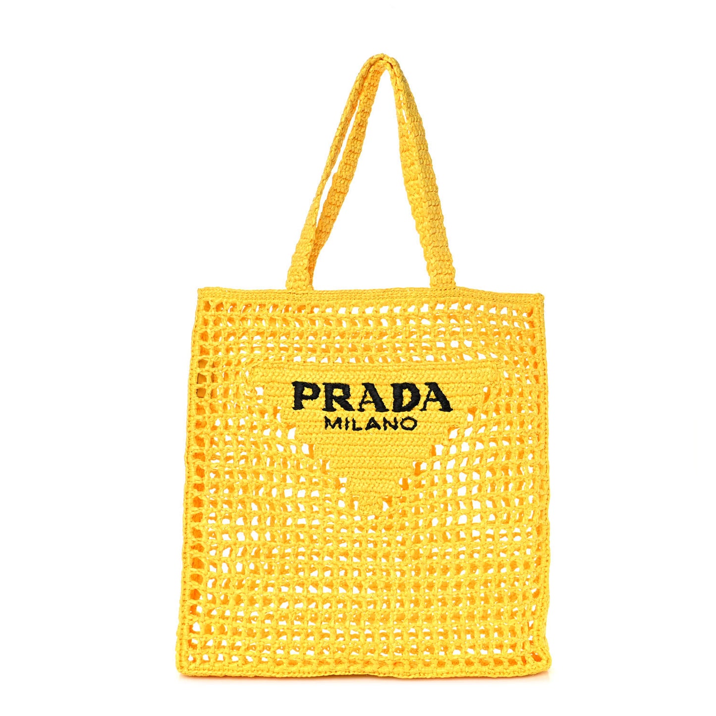Yarn Raffia Effect Crochet Logo Embroidered Tote Bag Giallo