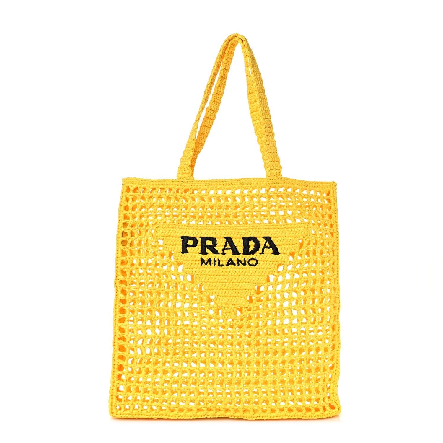 Prada Yarn Raffia Effect Crochet Logo Embroidered Tote Bag Giallo 1 of 9
