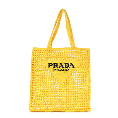 Prada Yarn Raffia Effect Crochet Logo Embroidered Tote Bag Giallo 1 of 9